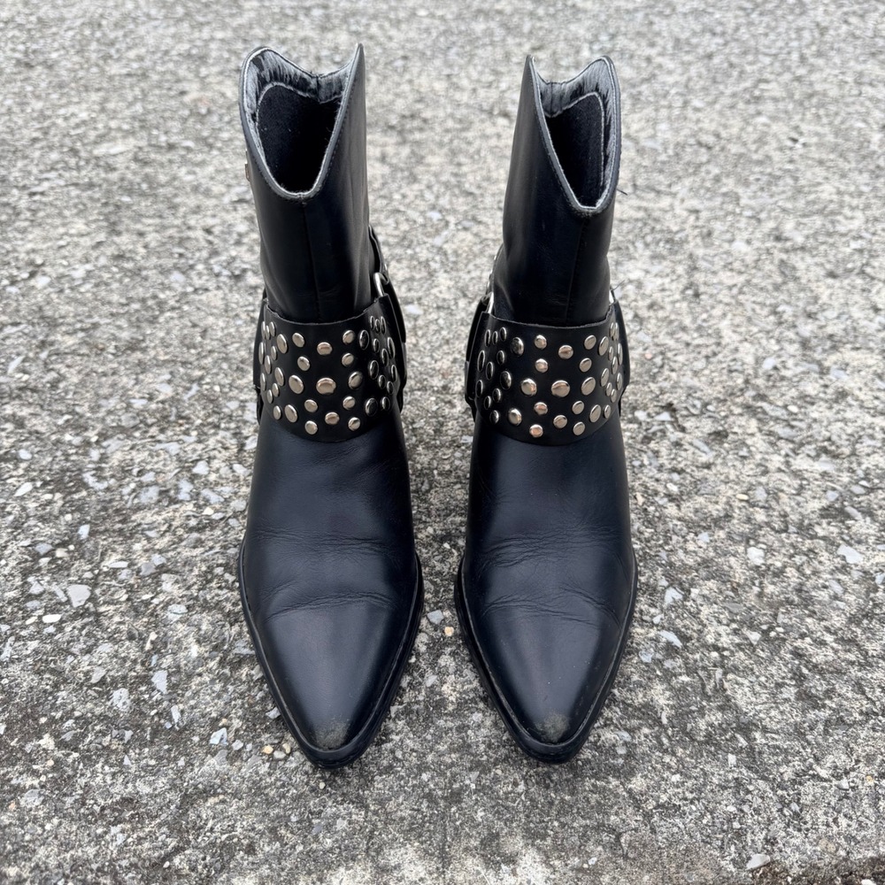Harley Davidson Womens Black Leather Studded Harness Biker Boots 84370 Size 5โ
